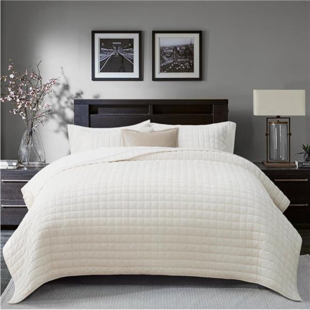 Luxury Velvet Quilt Set King Size, Lightweight Velvet Comforter Set